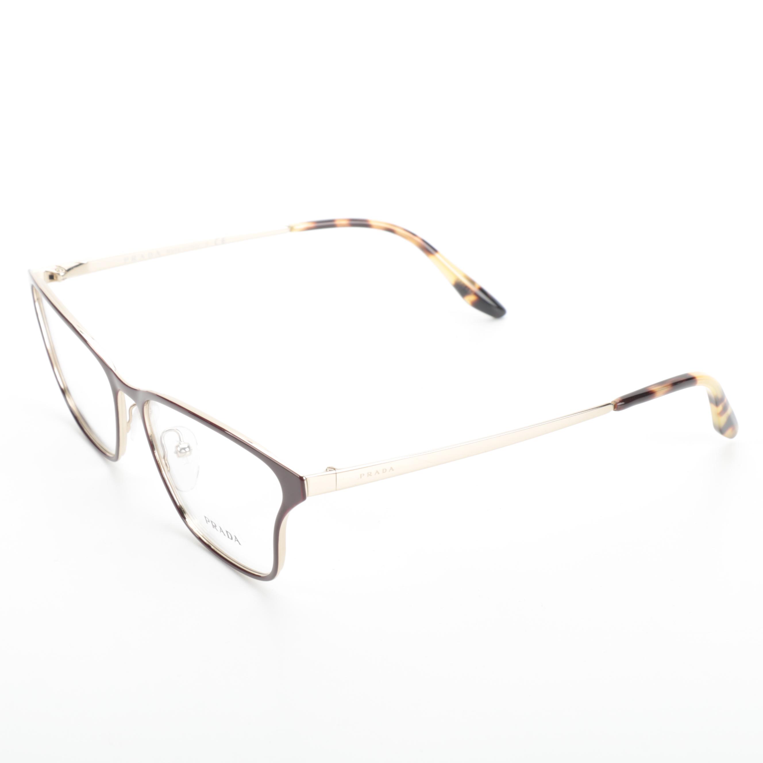 Prada VPR60X Rectangular Cat Eye Red-Gold-Havana Eyeglasses with Box and Case