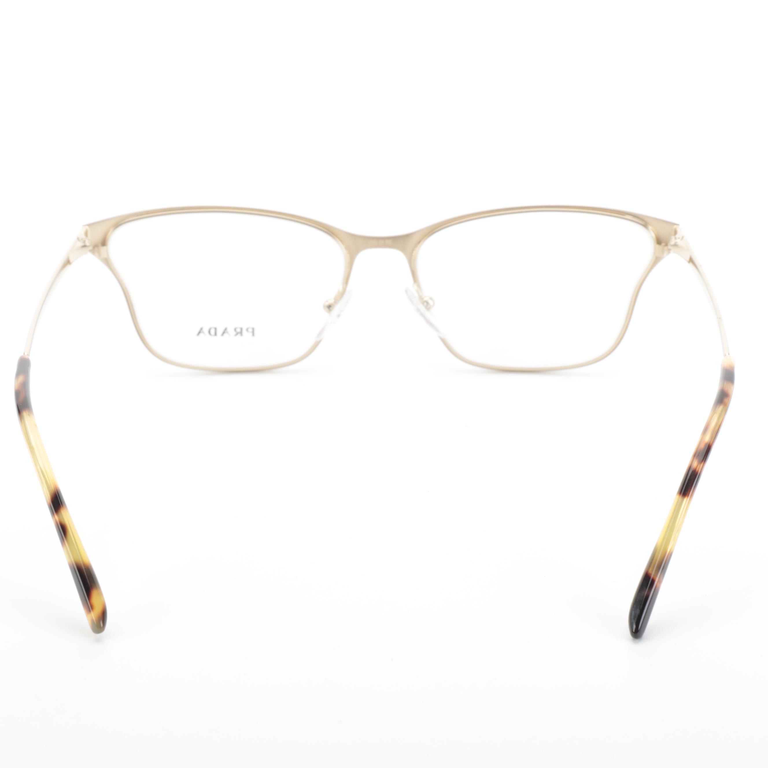 Prada VPR60X Rectangular Cat Eye Red-Gold-Havana Eyeglasses with Box and Case