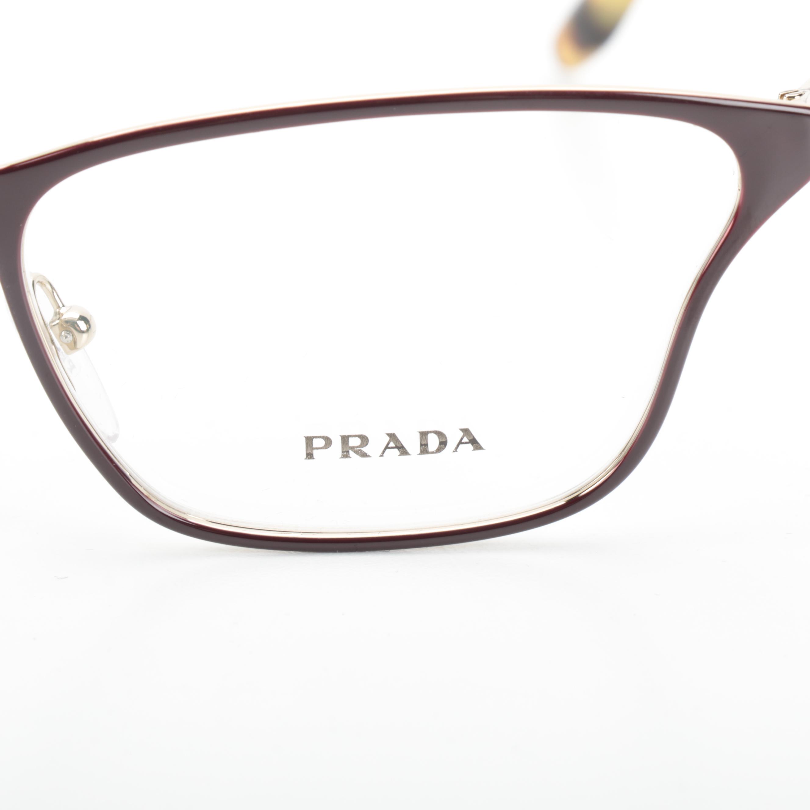 Prada VPR60X Rectangular Cat Eye Red-Gold-Havana Eyeglasses with Box and Case