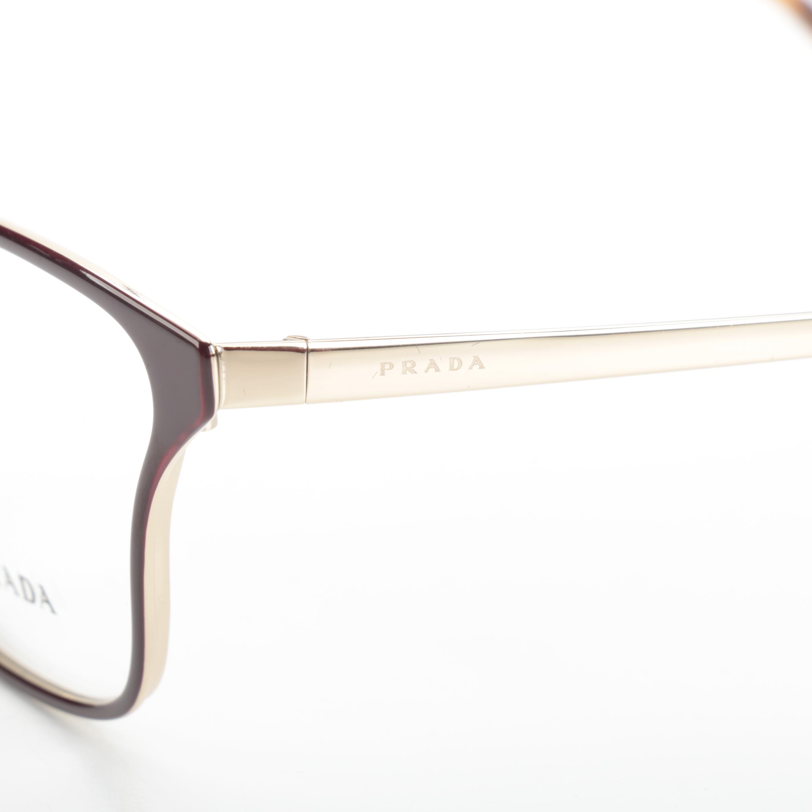 Prada VPR60X Rectangular Cat Eye Red-Gold-Havana Eyeglasses with Box and Case