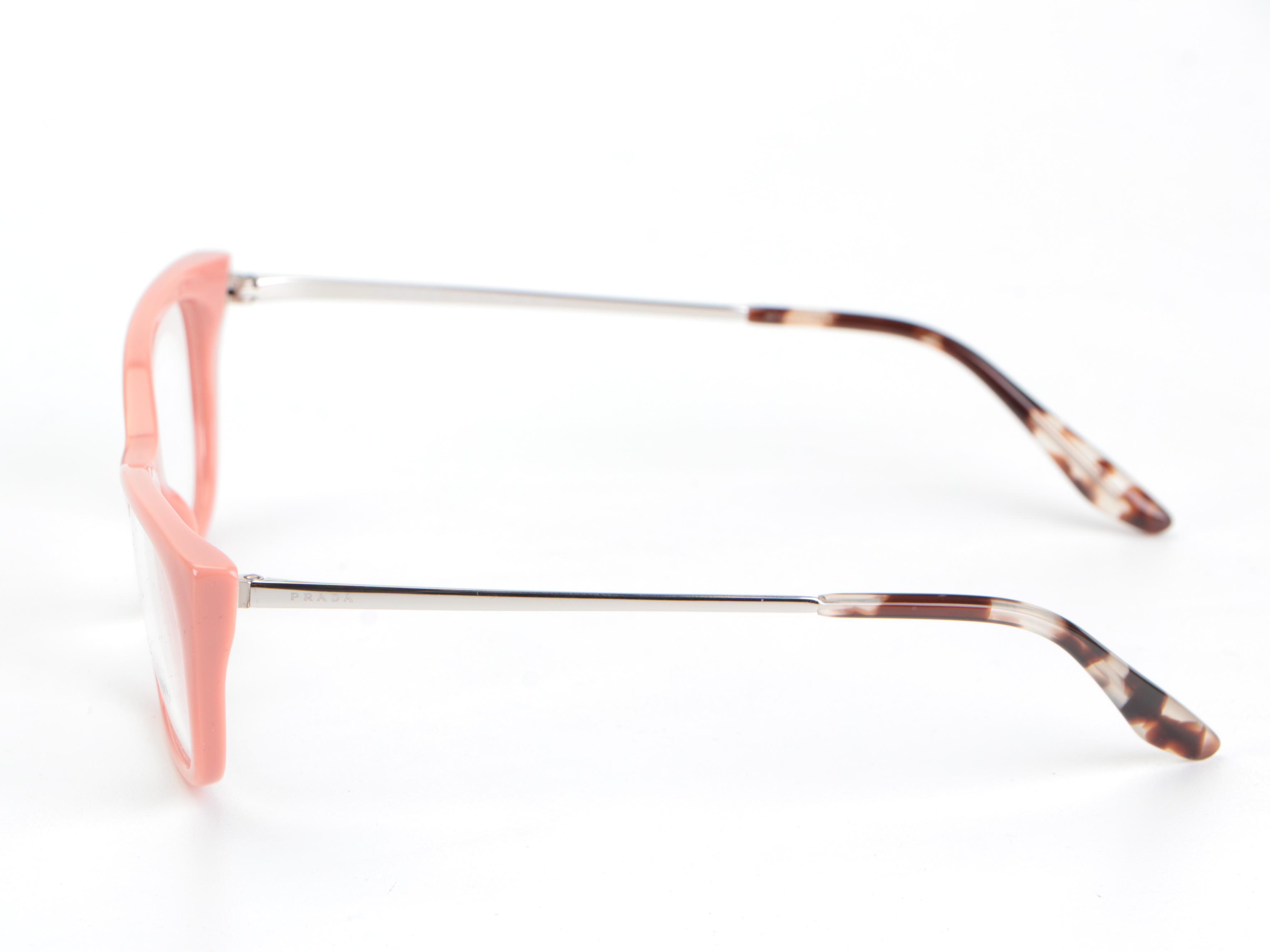 Prada VPR14X Square Cat Eye Pink-Silver-Havana Frame Eyeglasses with Box & Case