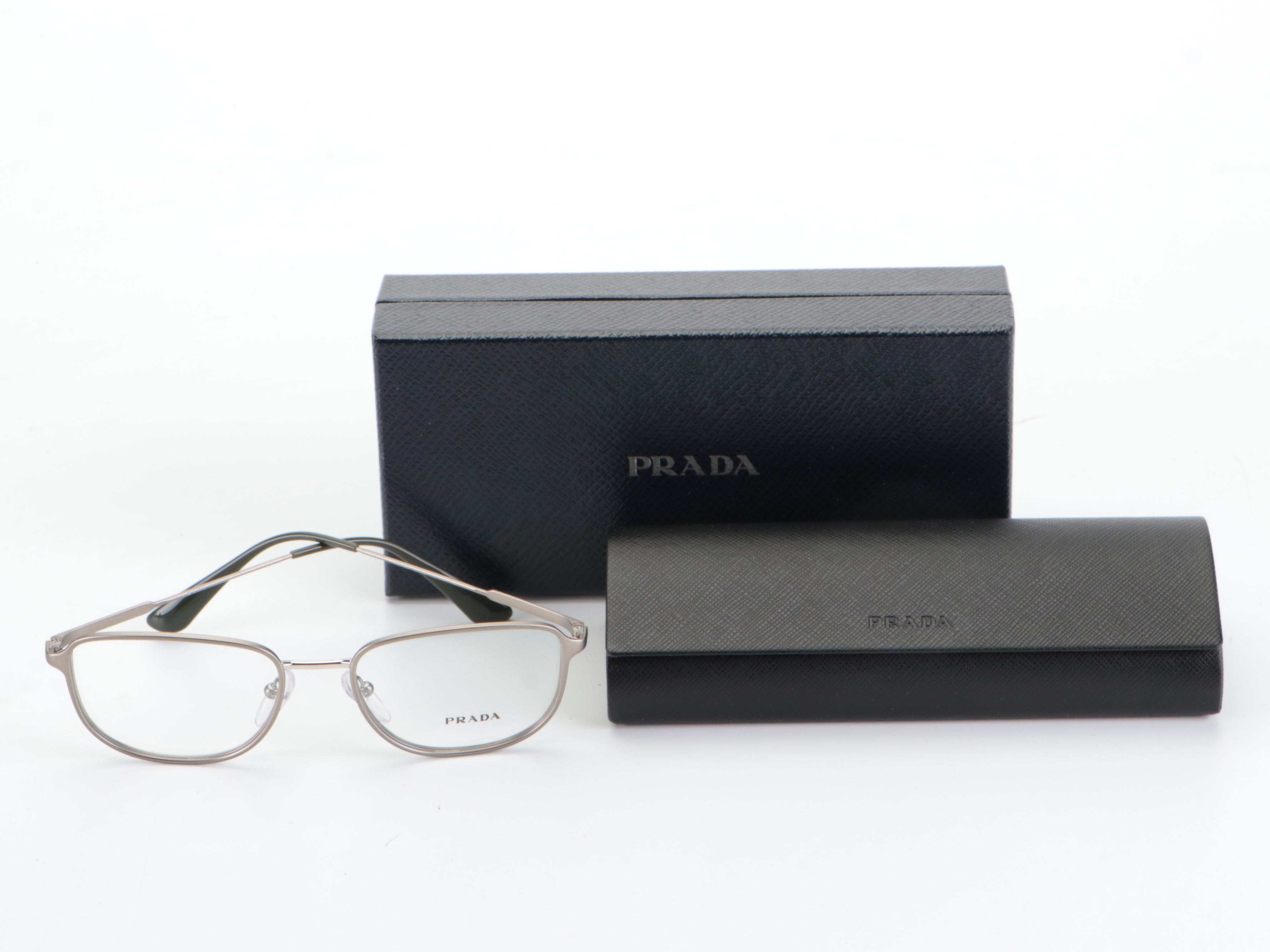Prada VPR58X Matte Silver-Grey Frame Square Lens Eyeglasses with Box and Case