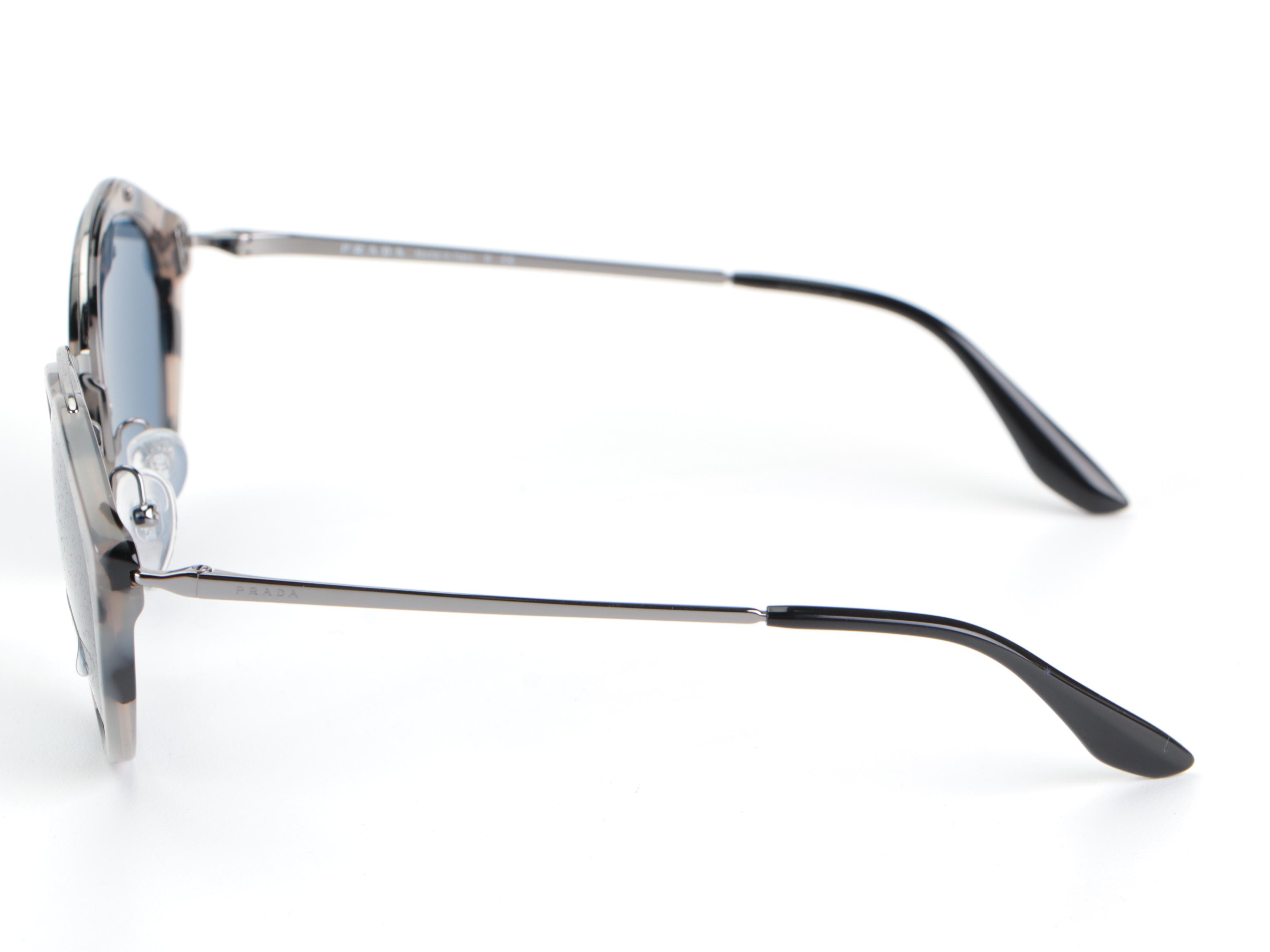 Prada SPR18U Grey Havana-Metal Frame Blue Oval Lens Sunglasses with Box and Case