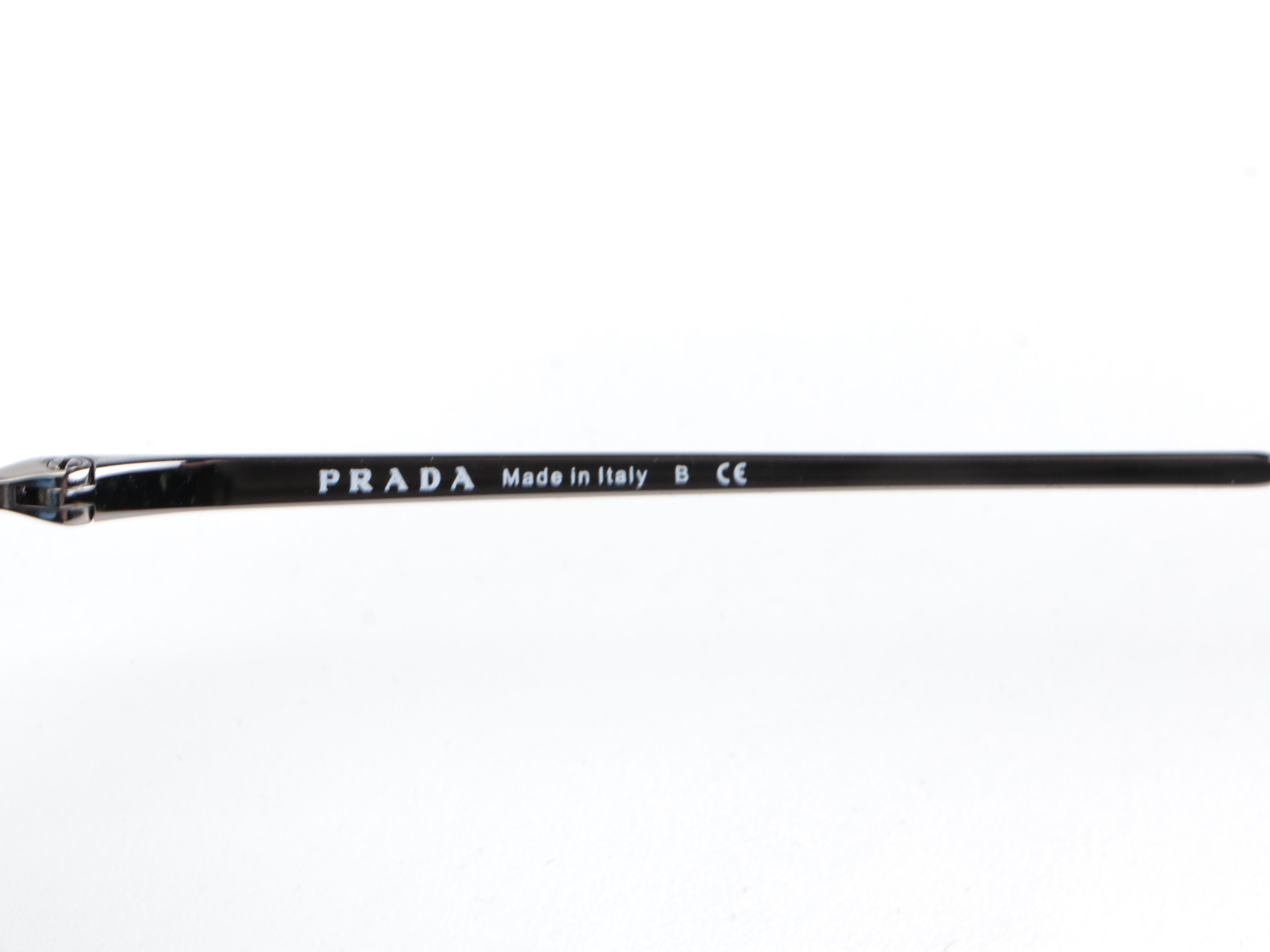 Prada SPR18U Grey Havana-Metal Frame Blue Oval Lens Sunglasses with Box and Case