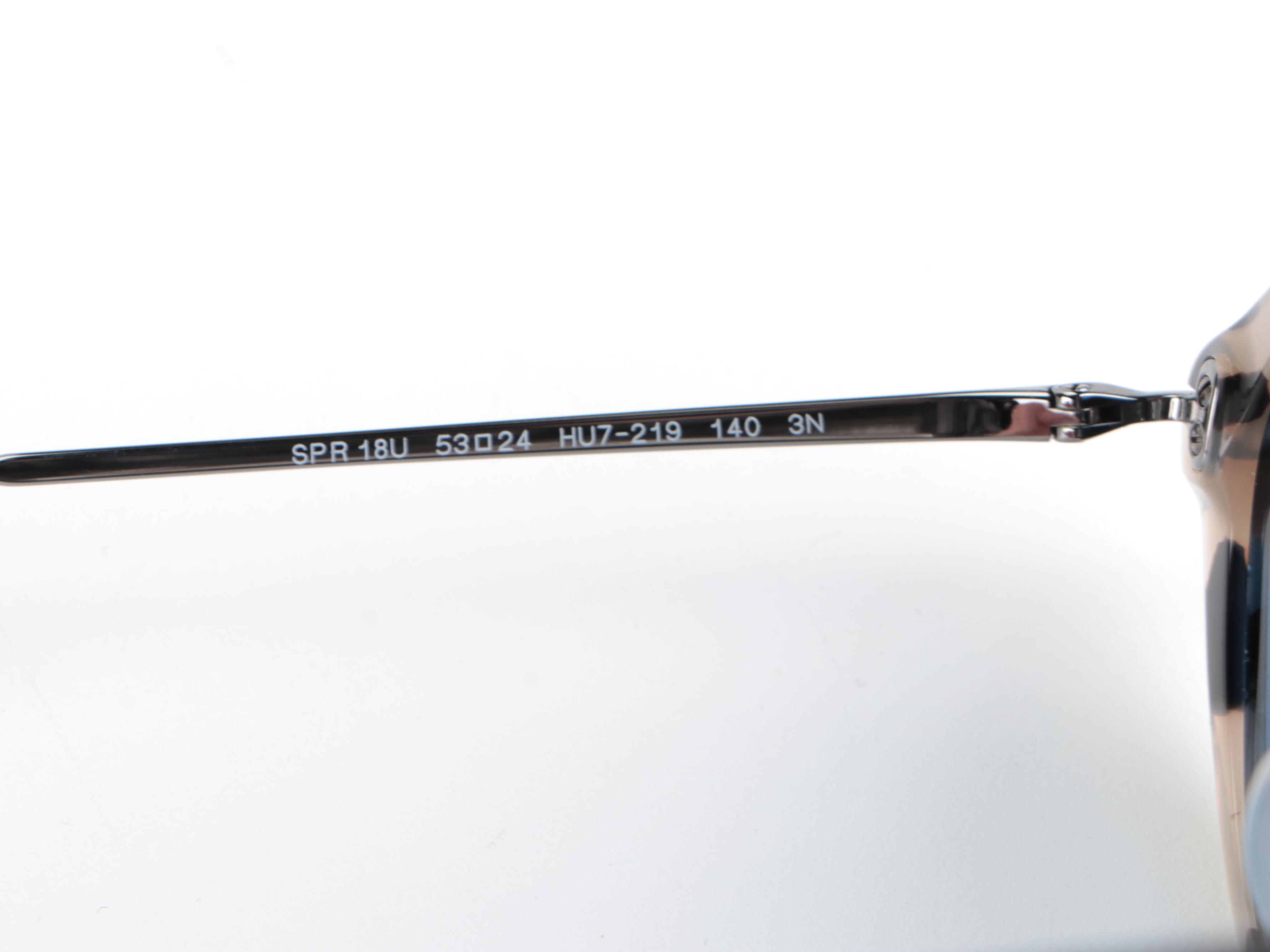 Prada SPR18U Grey Havana-Metal Frame Blue Oval Lens Sunglasses with Box and Case