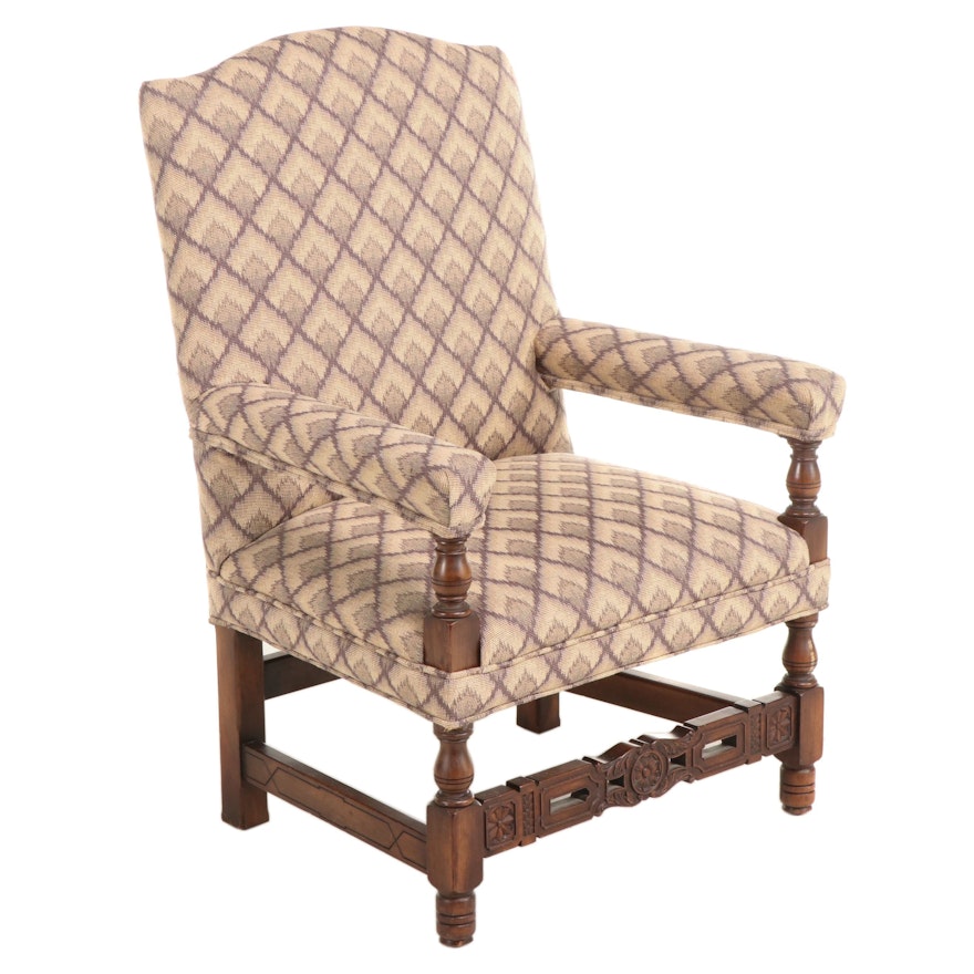 Jacobean Style Upholstered Armchair, Early to Mid 20th Century