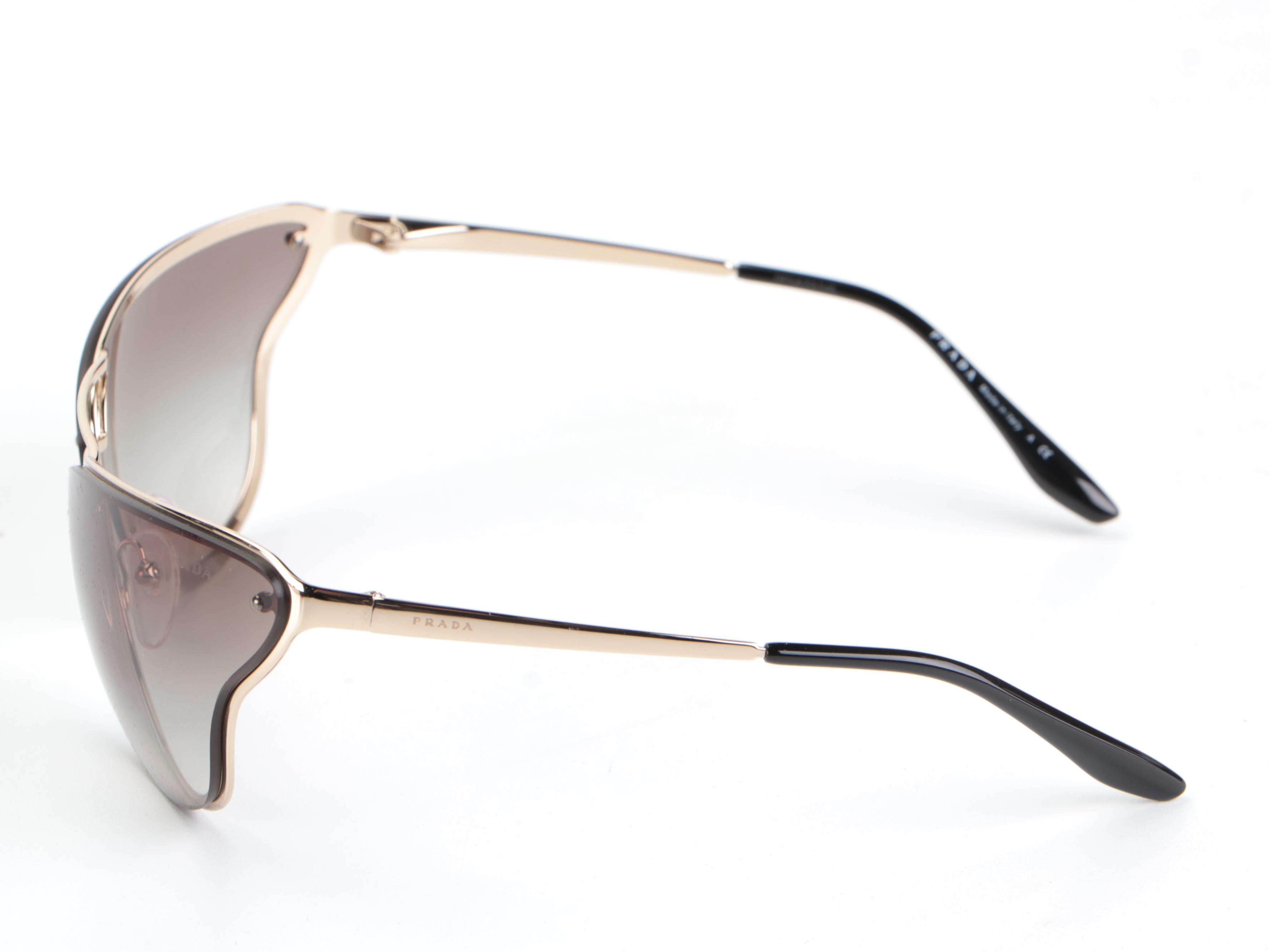 Prada SPR74V Modified Butterfly Gold Frame/Brown Lens Sunglasses with Box & Case