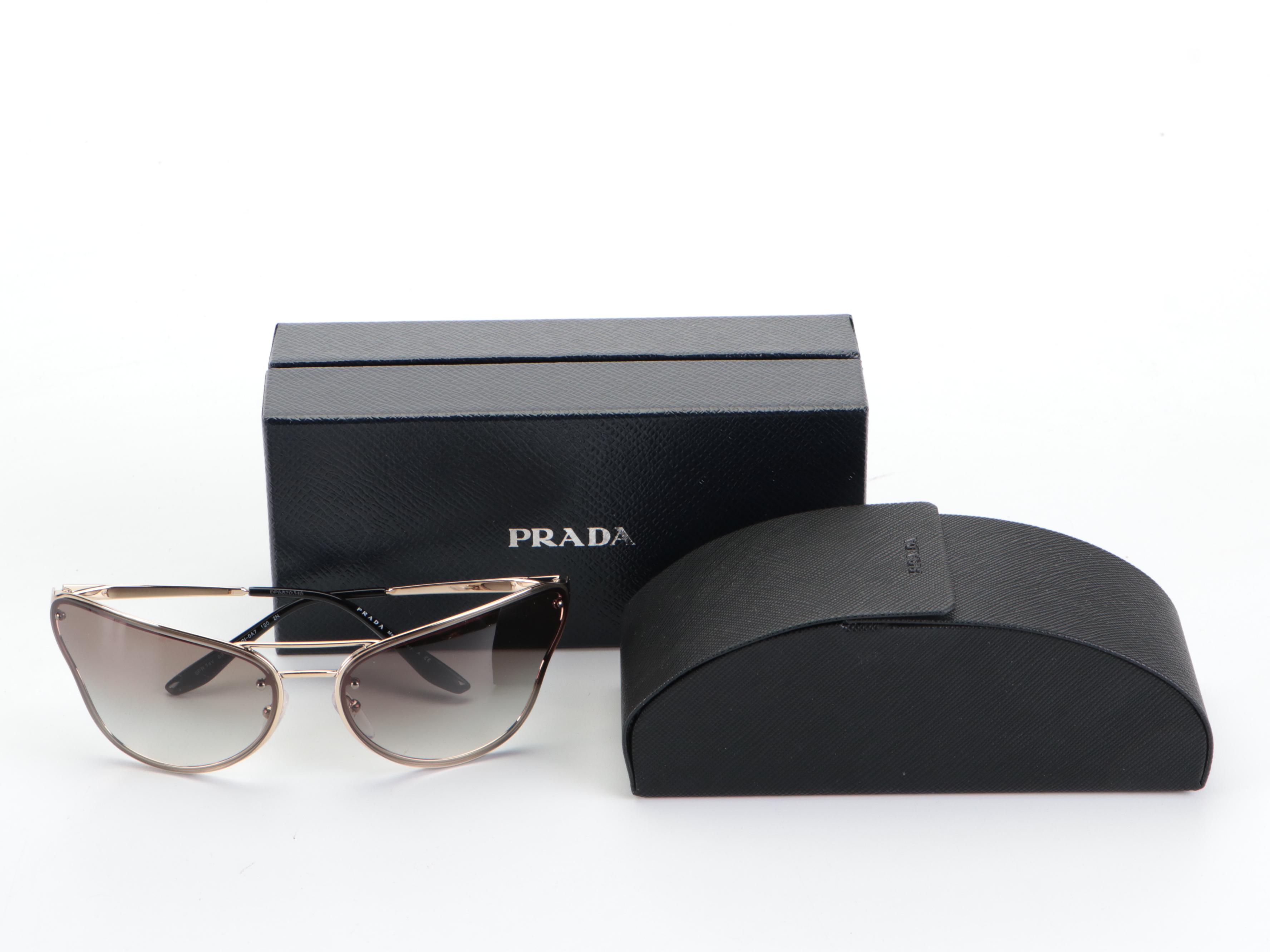 Prada SPR74V Modified Butterfly Gold Frame/Brown Lens Sunglasses with Box & Case