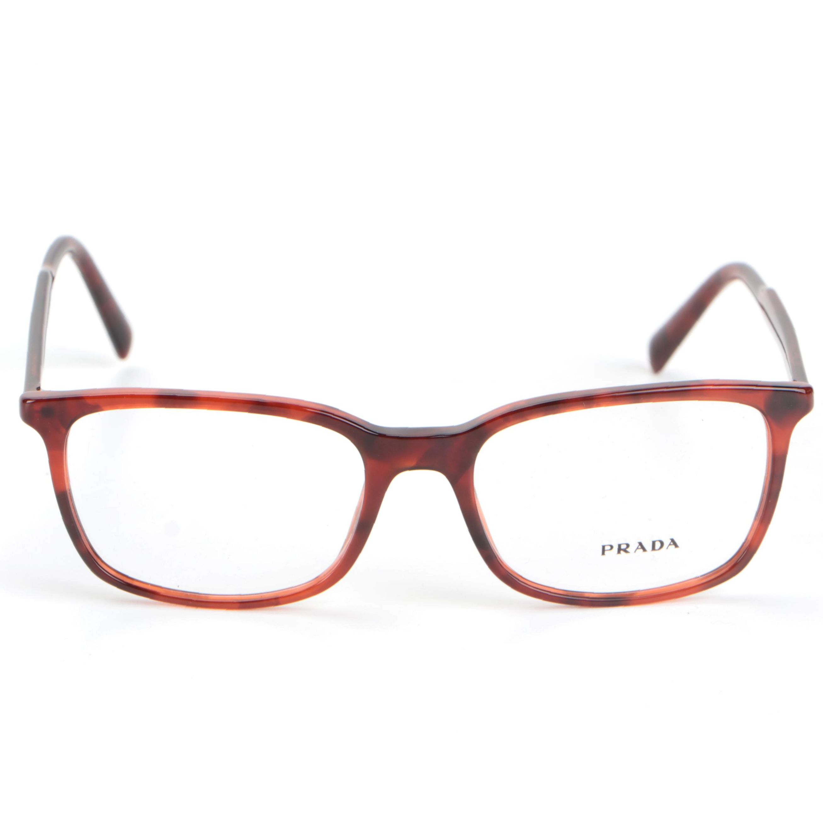 Prada Eyeglasses VPR13X Dark Orange Havana Frame Square Lenses with Box and Case