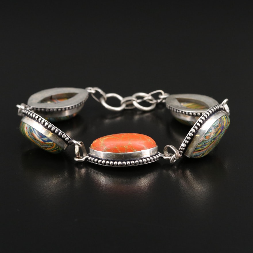 Sterling Silver Fordite Cabochon Bracelet