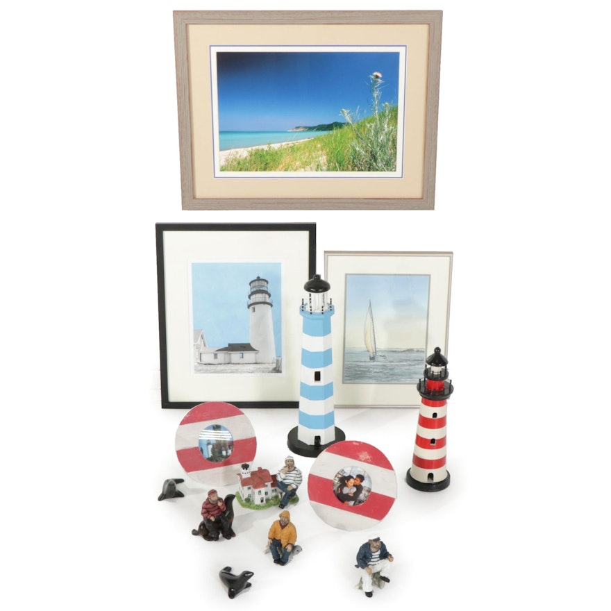 Nautical Themed Decor Including Two Photographs, Mary Morrison Reprint, and More