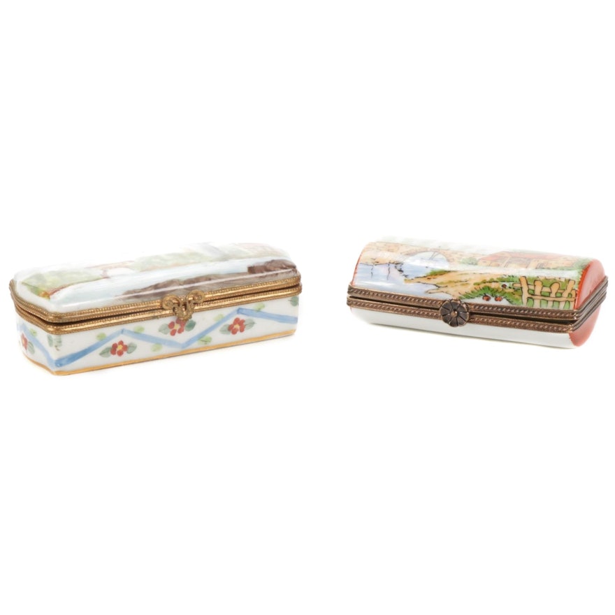 Limoges Hand-Painted Porcelain Trinket Boxes, 20th Century