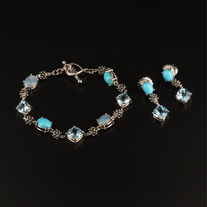 Michael Dawkins Sterling Bracelet and Earrings with Opal Triplet and Topaz