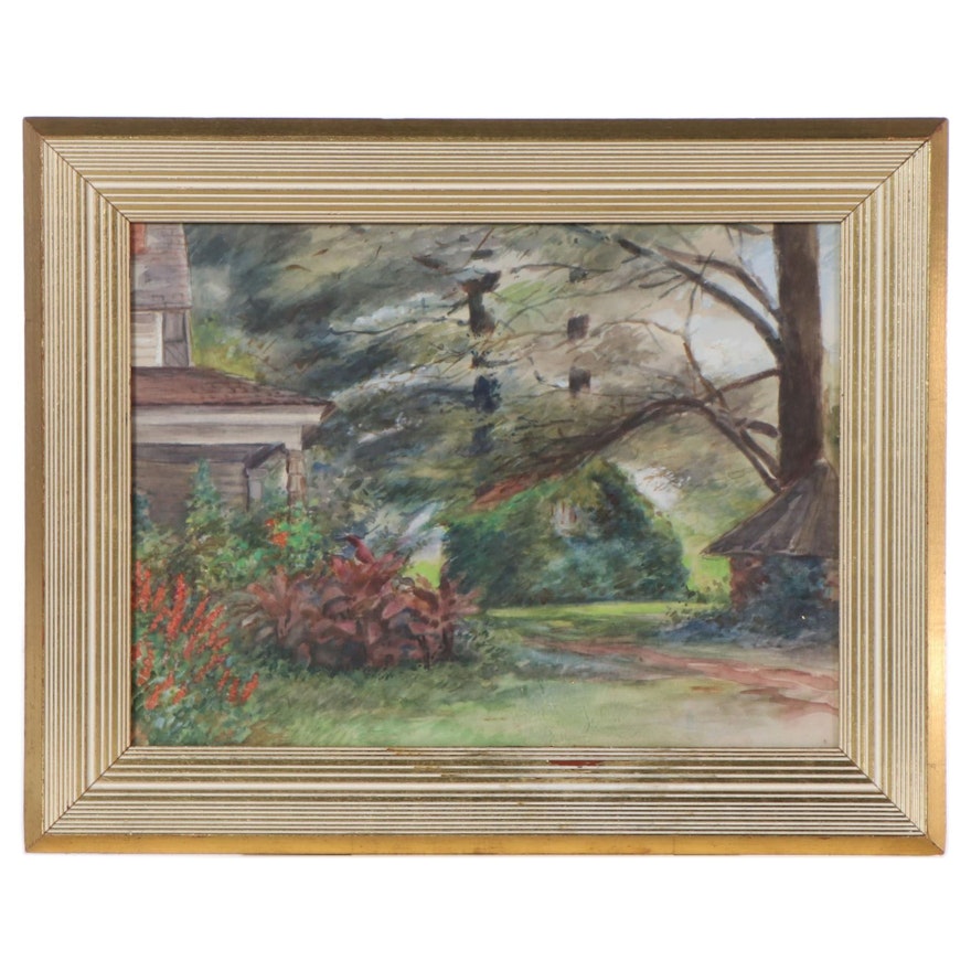 Watercolor Painting of Home and Garden