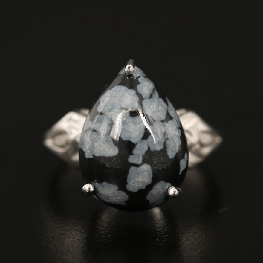 Sterling Snowflake Obsidian Ring