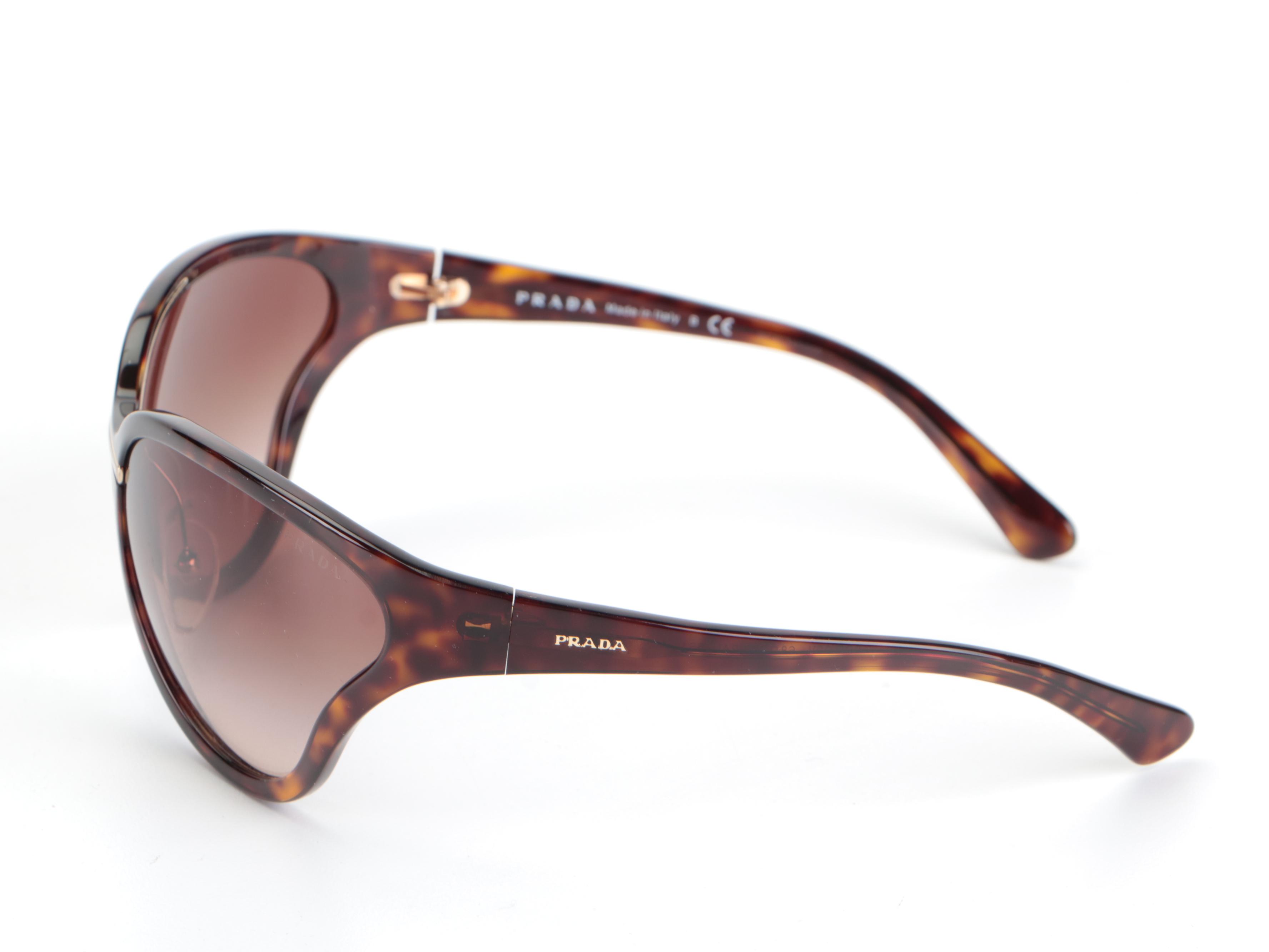 Prada SPR22V Butterfly Sunglasses in Brown Havana with Soft Case and Box