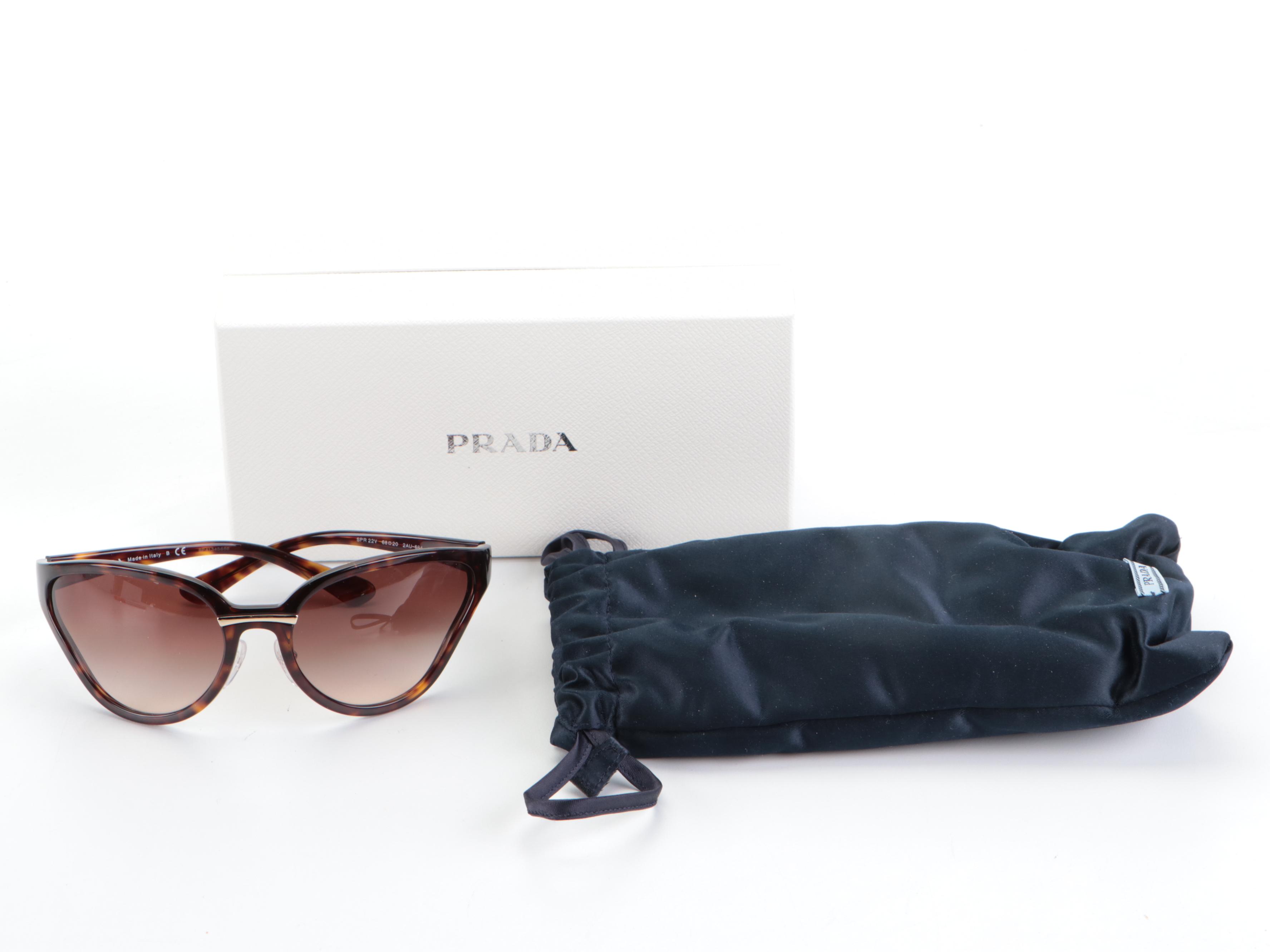 Prada SPR22V Butterfly Sunglasses in Brown Havana with Soft Case and Box