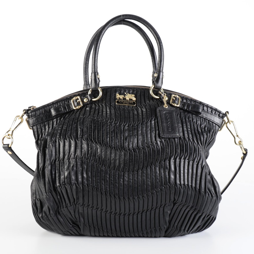 Coach Madison Two-Way Bag in Black Gathered Leather