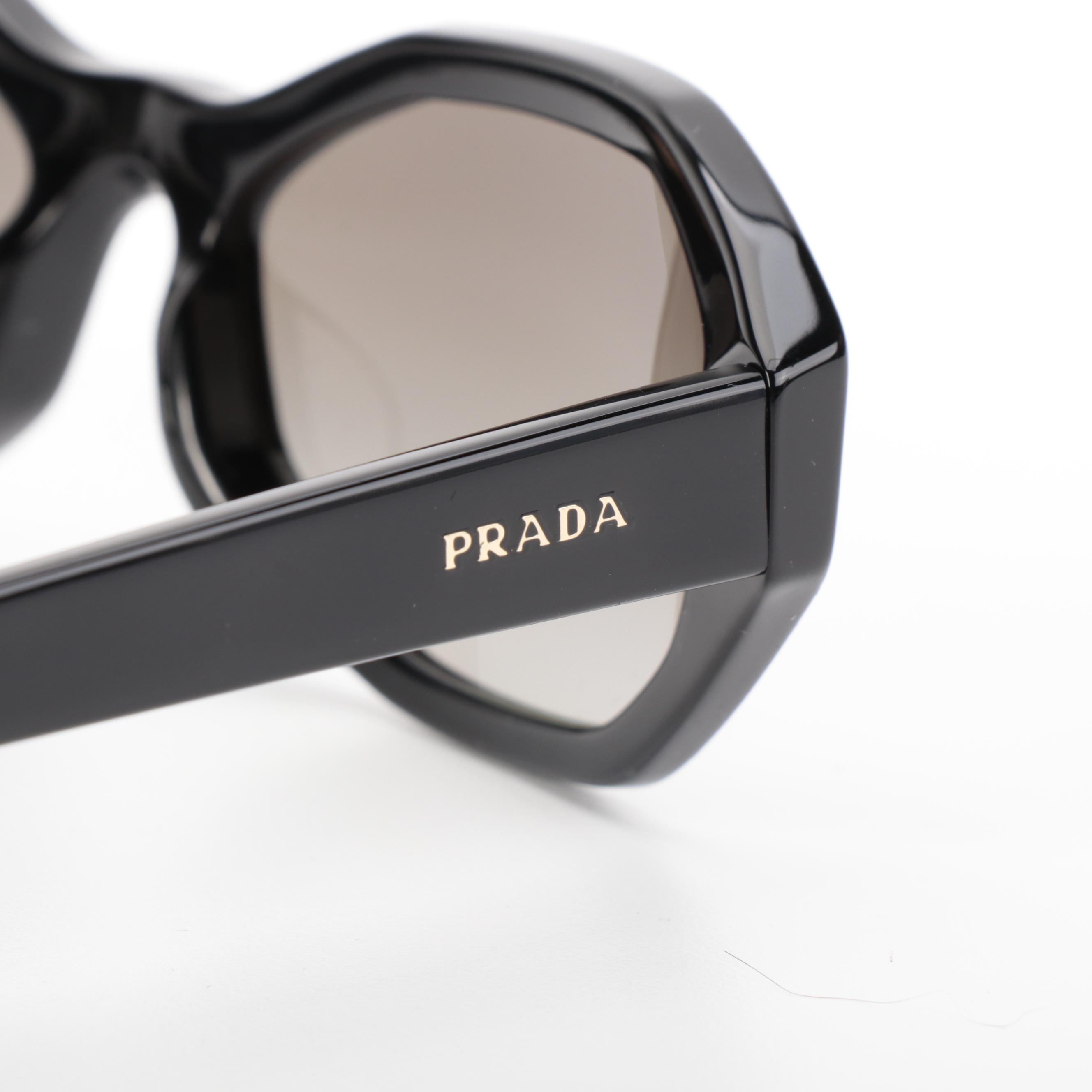 Prada SPR 20V-F Geometric Oval Sunglasses in Black Acetate