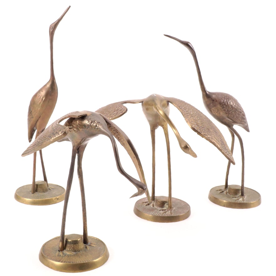 Brass Crane Figurines, Mid-20th Century