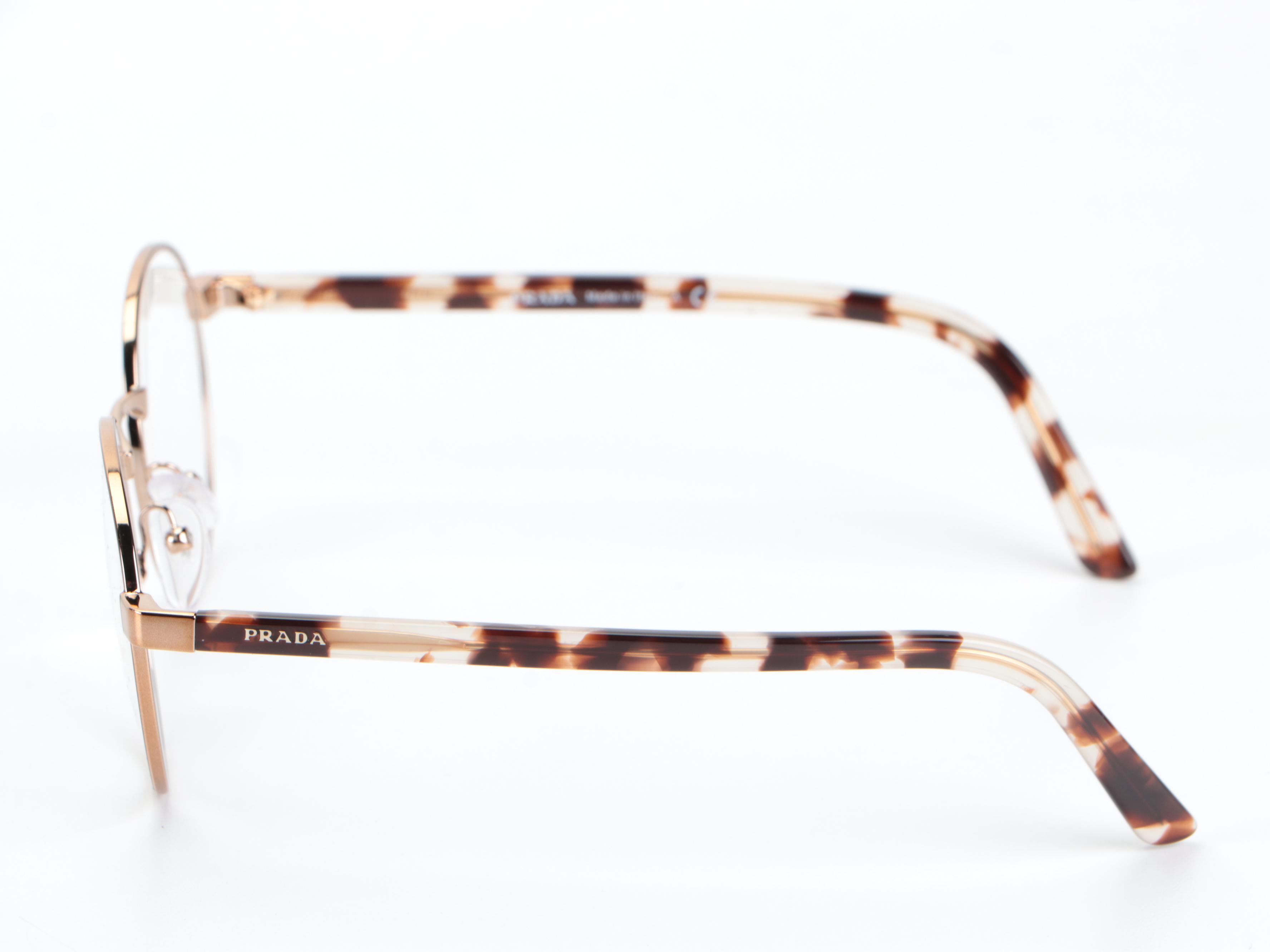 Prada VPR52X Gold-Light Havana Frame Round Lens Eyeglasses with Box and Case