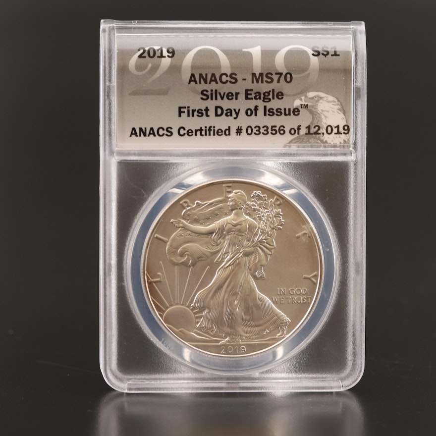 ANACS Graded MS70 First Day of Issue 2019 American Silver Eagle