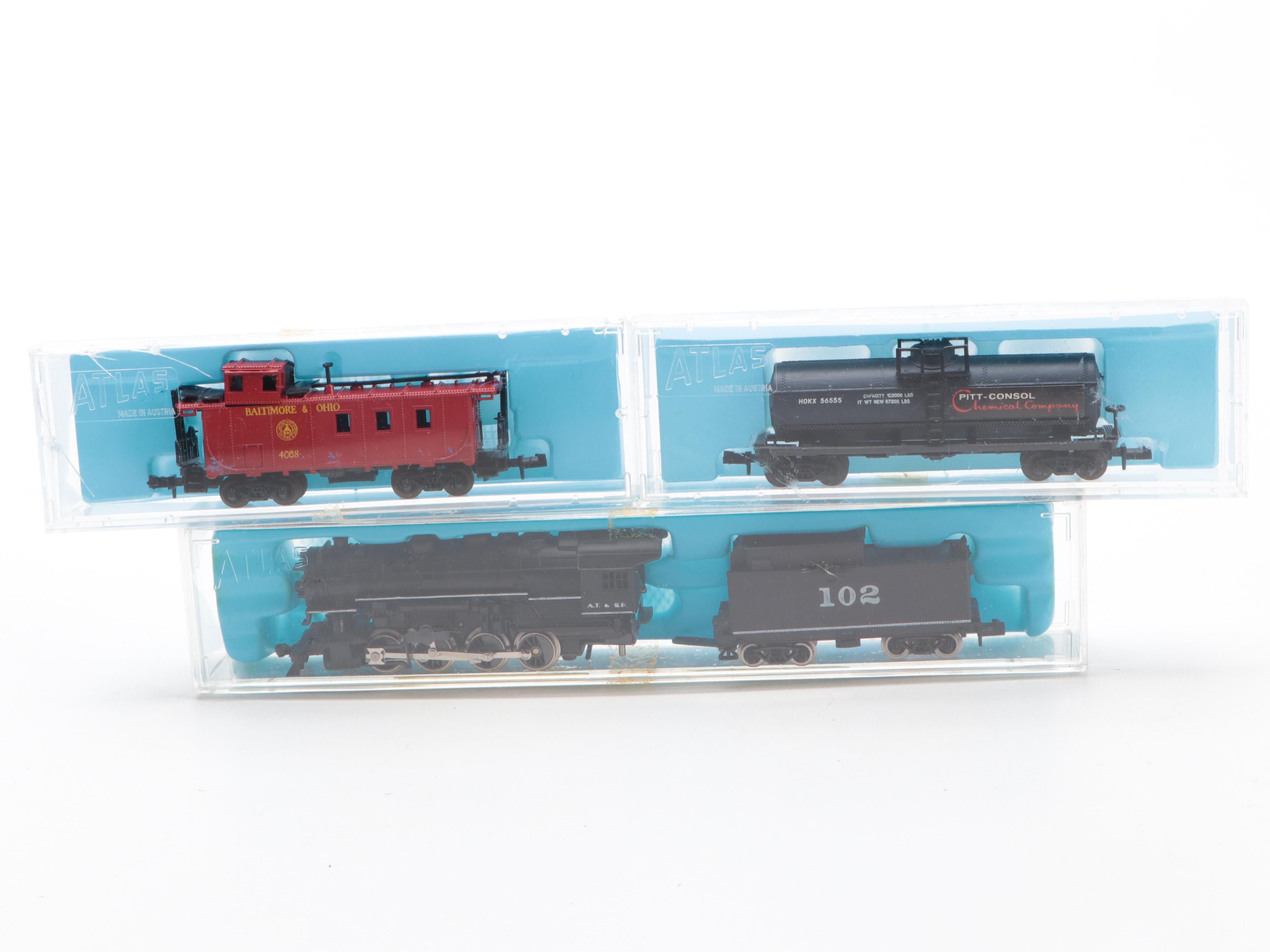 Atlas N Gauge Electric Train with Transformer, Freight Cars, Locomotive, Track