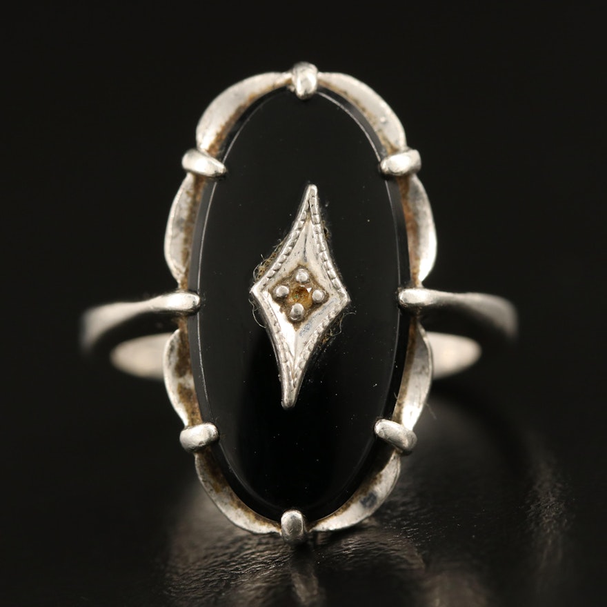 Vintage Sterling Black Onyx and Topaz Ring