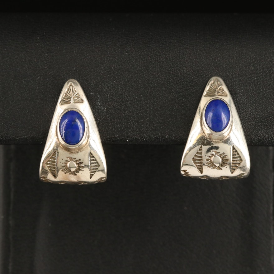 Sterling Lapis Lazuli J-Hoop Earrings