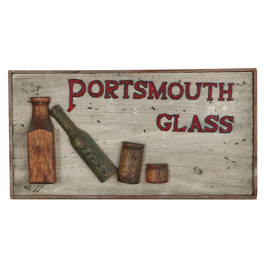 "Portsmouth Glass" Painted Wood Wall Sign, Mid to Late 20th Century