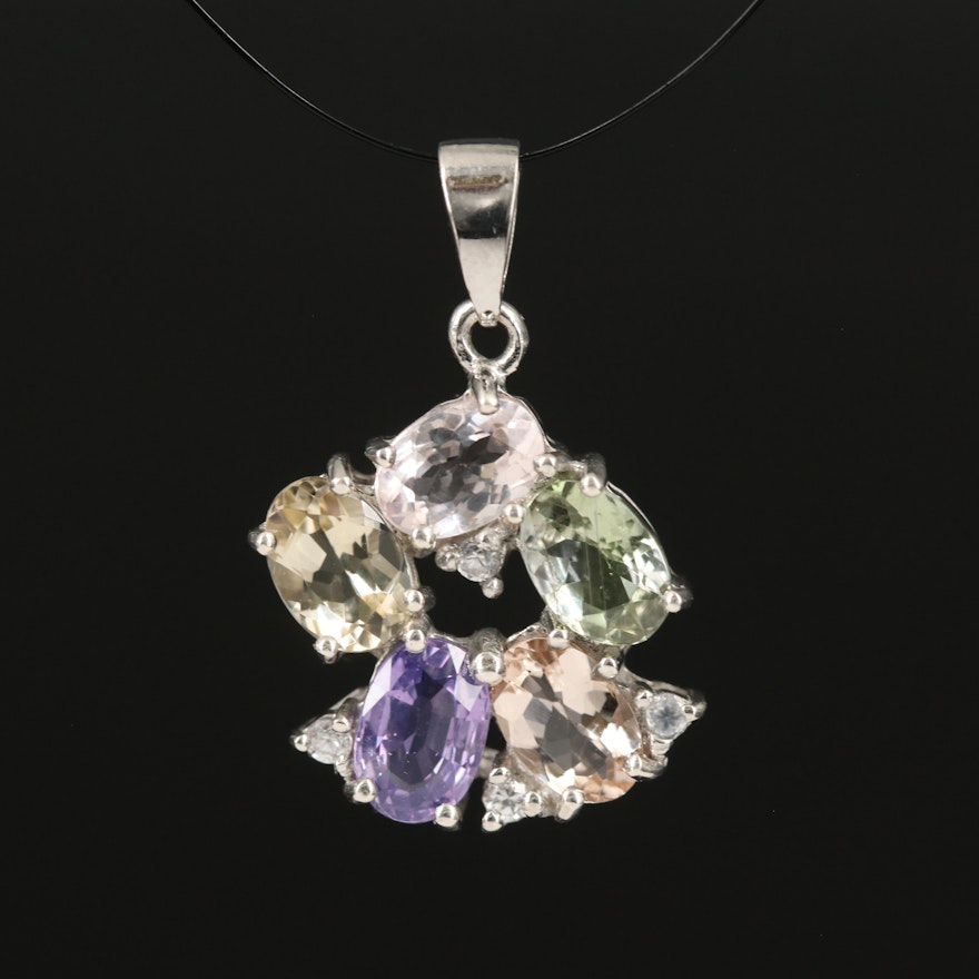 Sterling Sapphire, Tourmaline and Gemstone Cluster Pendant