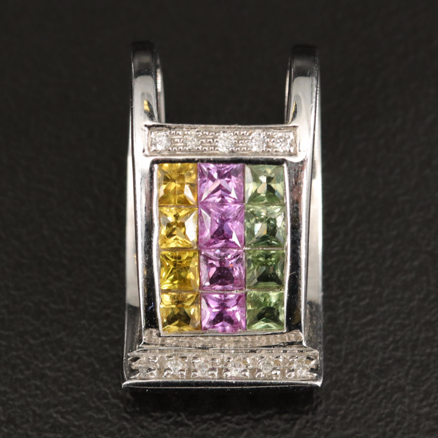 14K Multicolor Sapphire and Diamond Slide Pendant