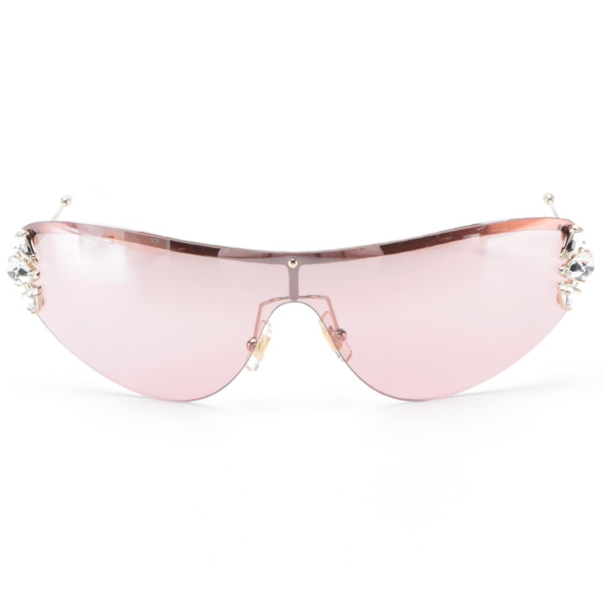 Miu Miu MU66US Shield Gold-White Frame Embellished Lens Sunglasses with Box
