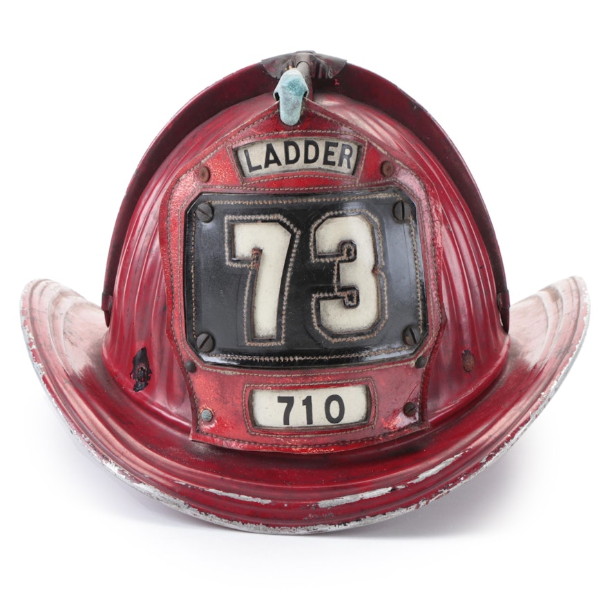 Cairns & Brothers "Ladder 73 710" Identified Firefighting Helmet, Mid-20th C.