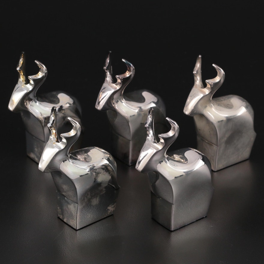 Dansk Danish Modern Silver Plate Reindeer Figurines