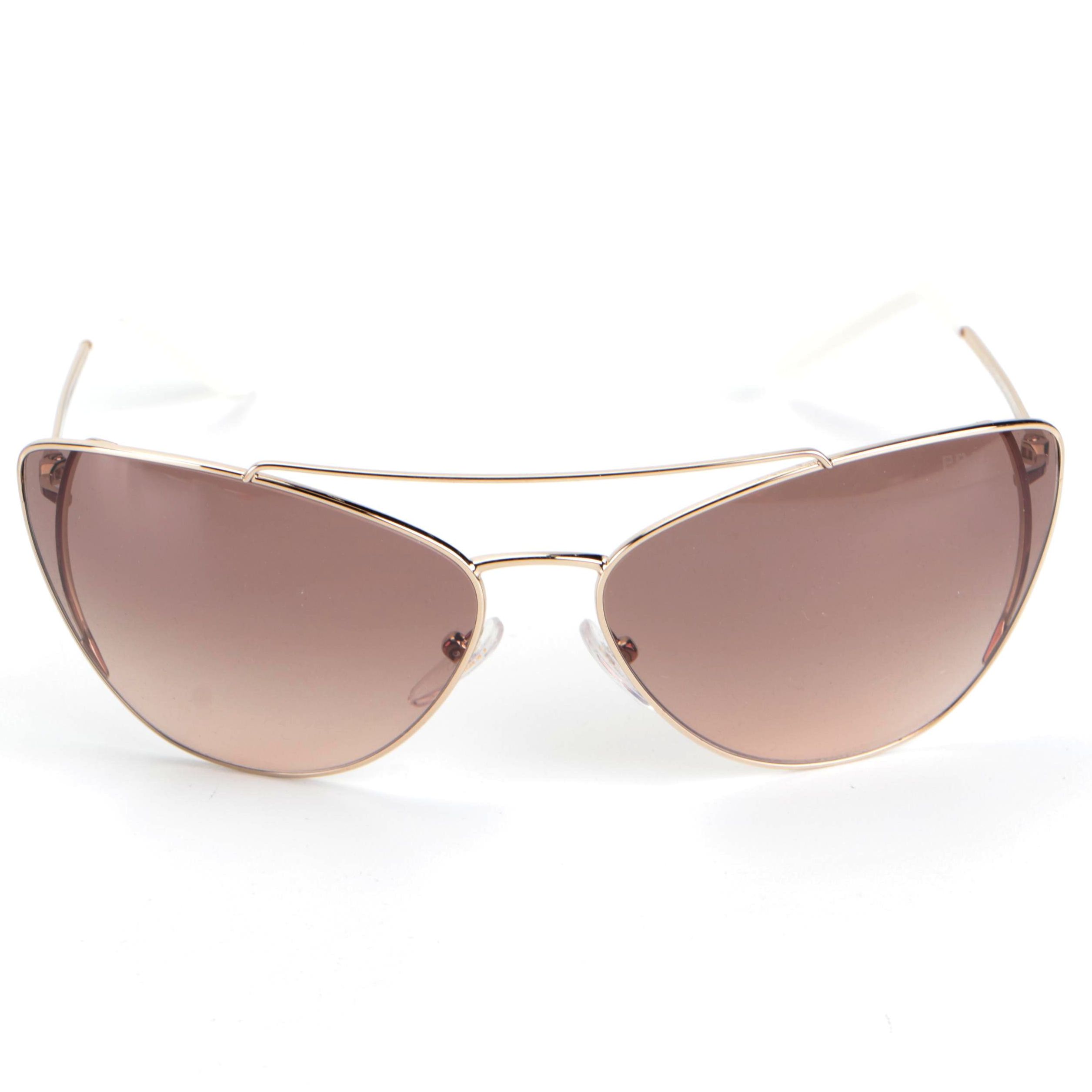 Prada SPR65V Modified Cat Eye Gold/White Frame Sunglasses with Box and Case