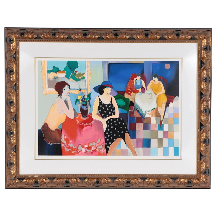 Itzchak Tarkay Embellished Serigraph of Women in Café