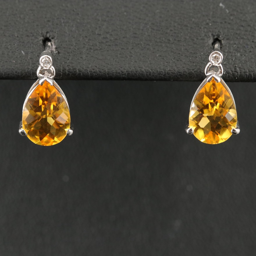 14K Gold Citrine and Diamond Earrings