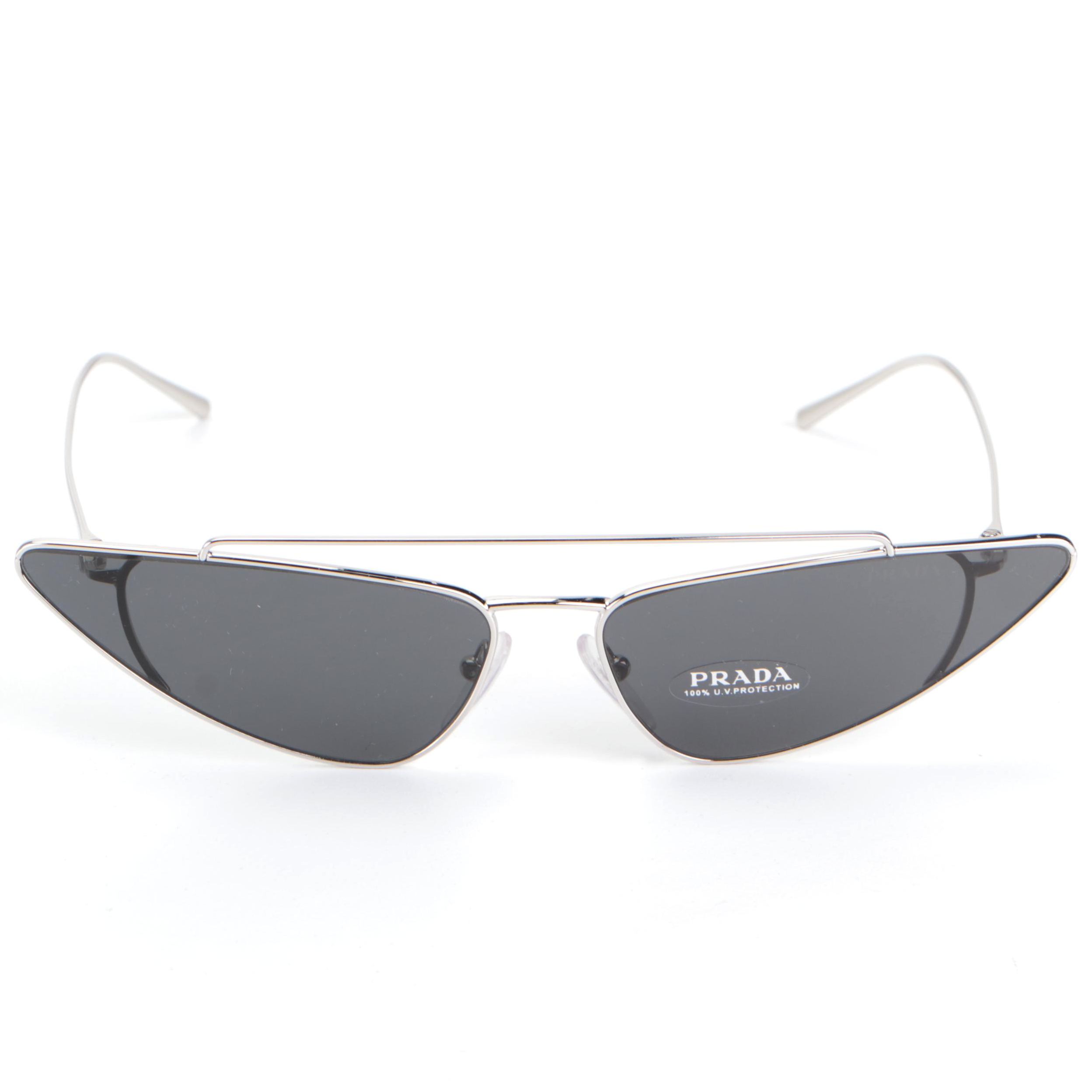 Prada SPR63U Avante Garde Sunglasses in Silver with Case and Box