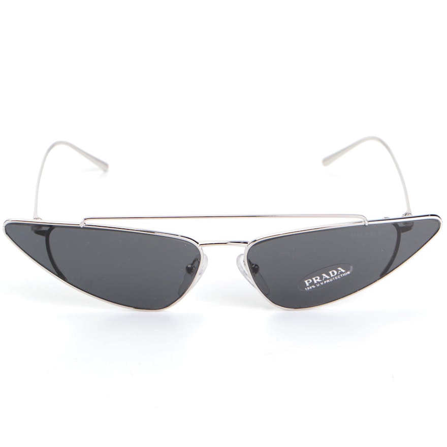 Prada SPR63U Avante Garde Sunglasses in Silver with Case and Box