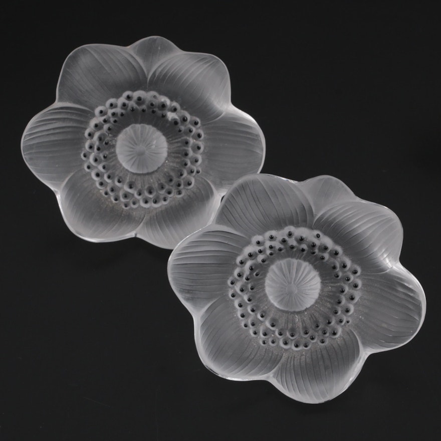 Lalique "Anemone" Crystal Flower Figurines