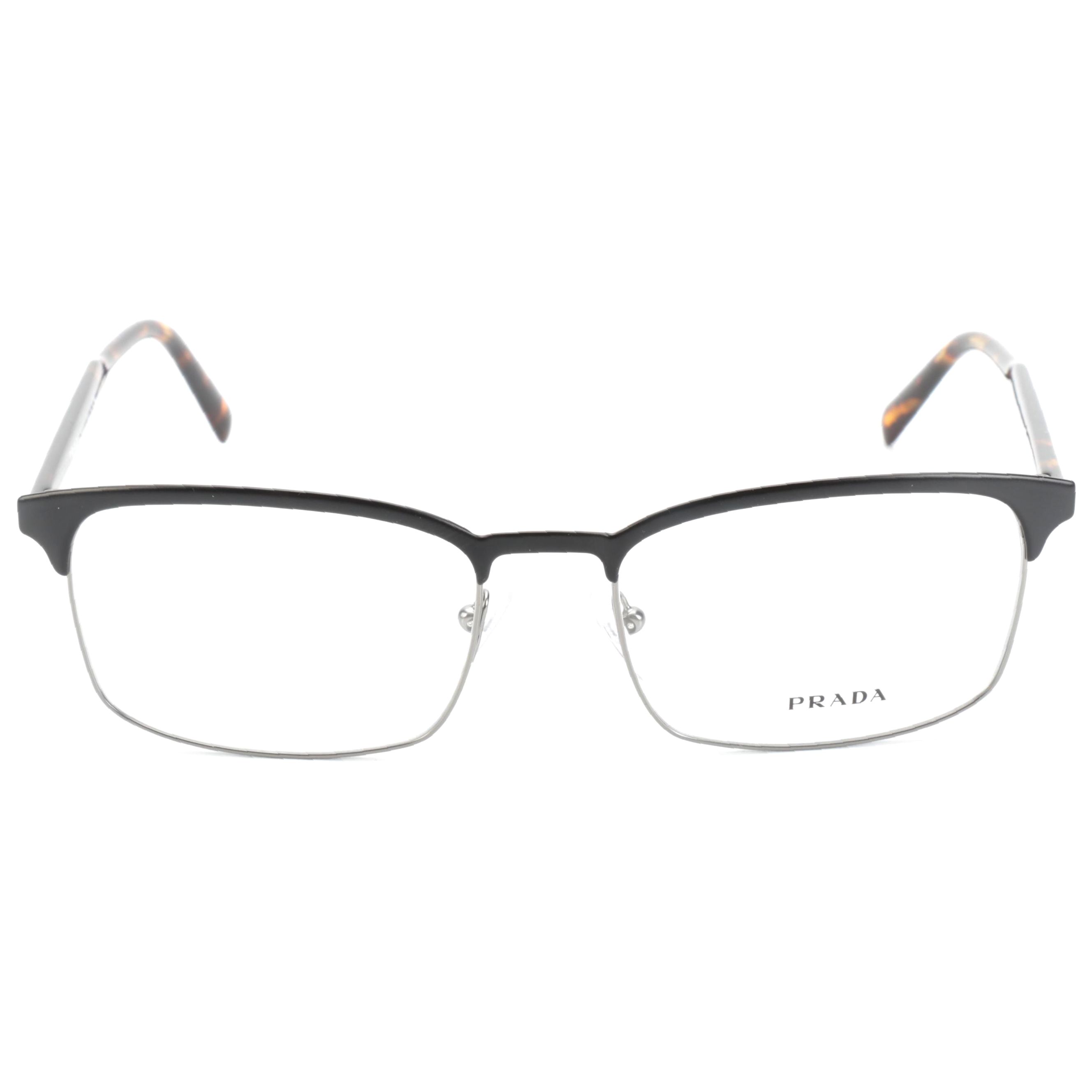 Prada VPR54W Matte Black-Dark Havana Square Lens Eyeglasses with Box and Case