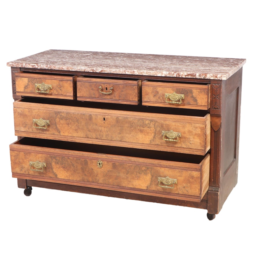 Victorian Eastlake Walnut Chest of Drawers, Late 19th Century