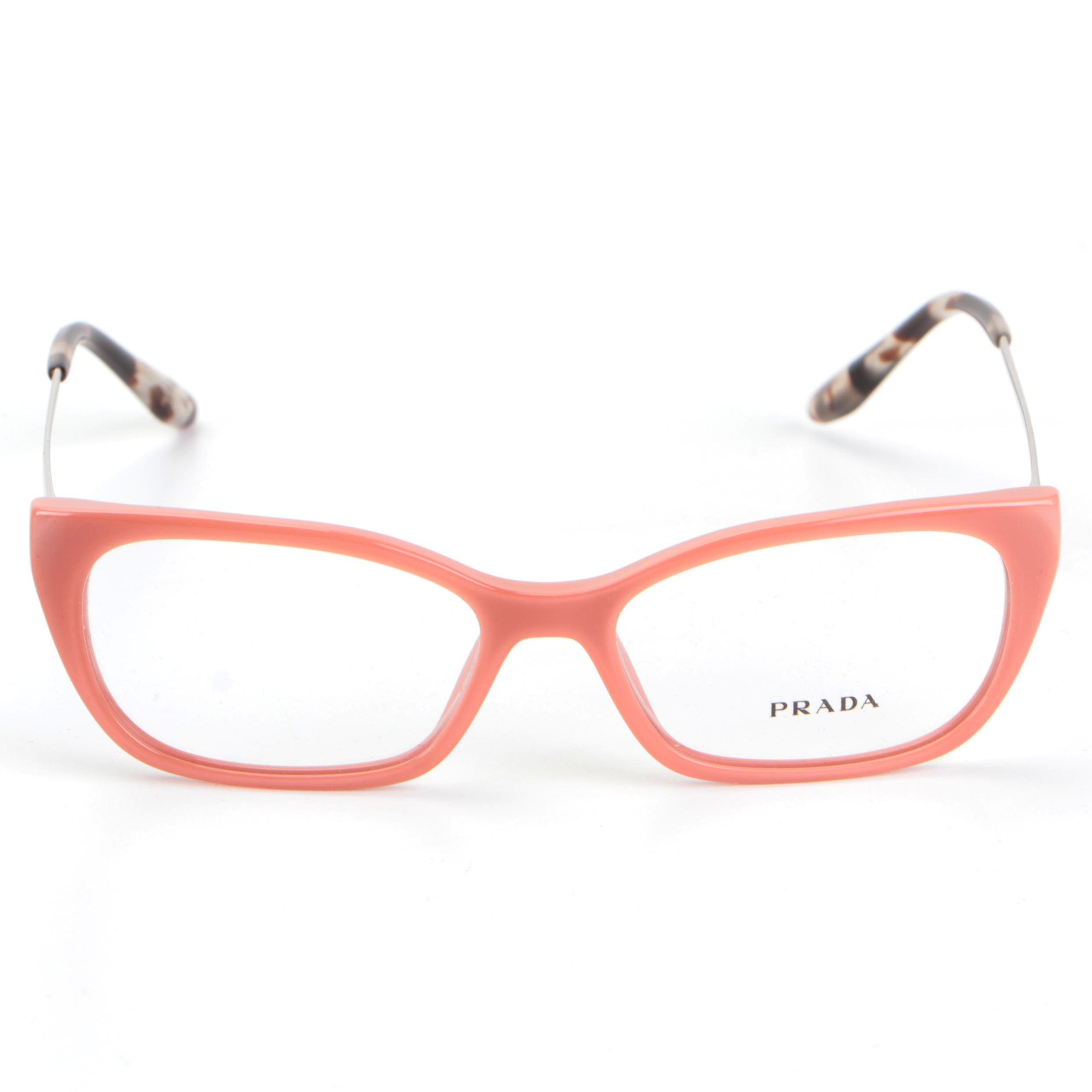 Prada VPR14X Square Cat Eye Pink-Silver-Havana Frame Eyeglasses with Box & Case