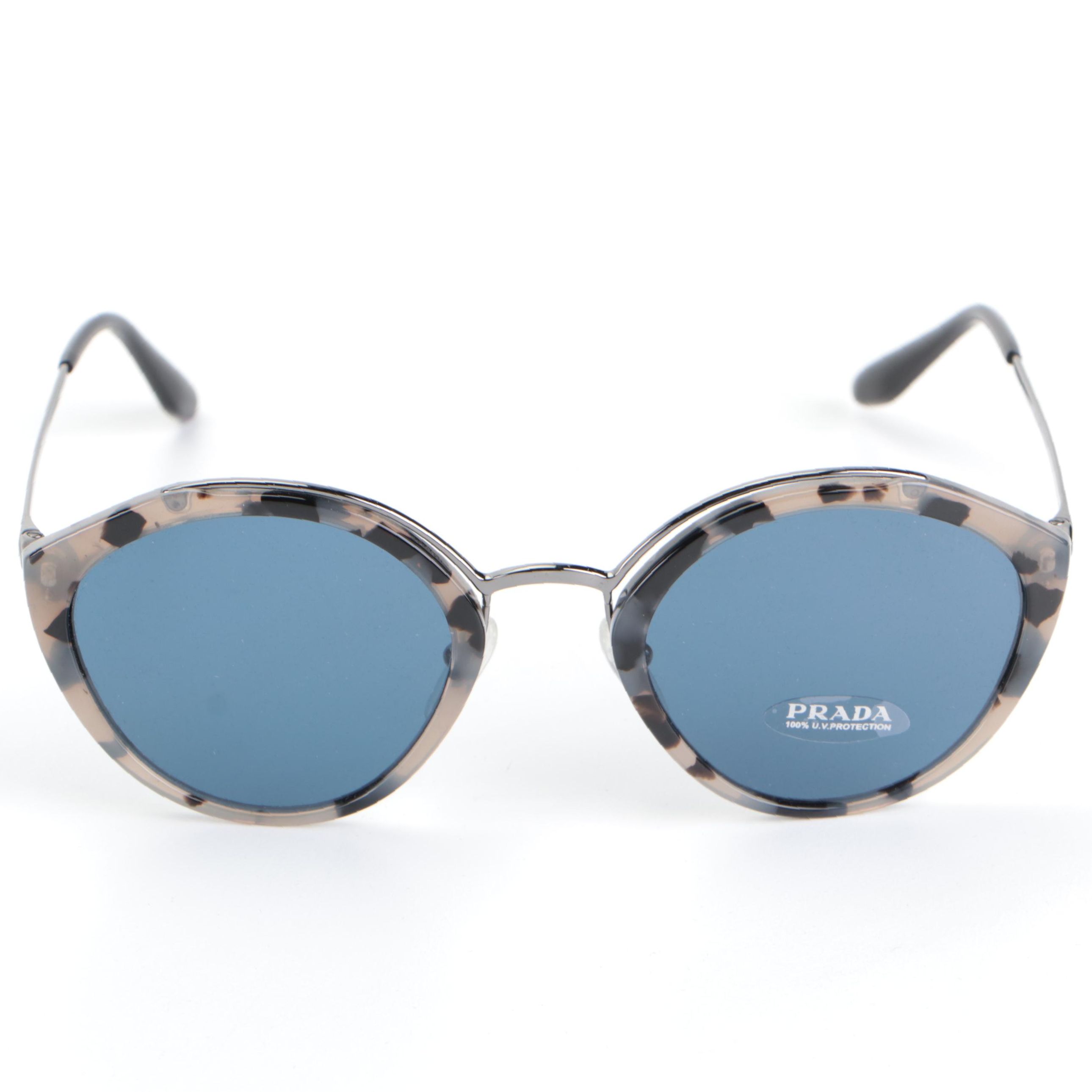 Prada SPR18U Grey Havana-Metal Frame Blue Oval Lens Sunglasses with Box and Case