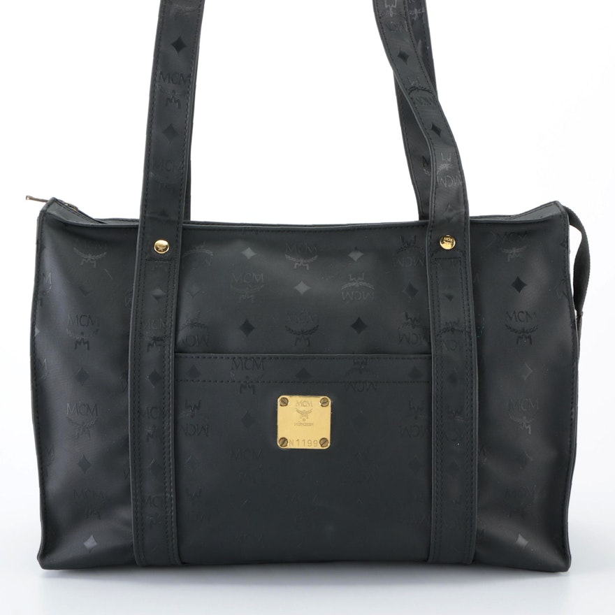 MCM Shopping Tote Shoulder Bag in Black Visetos Nylon Canvas