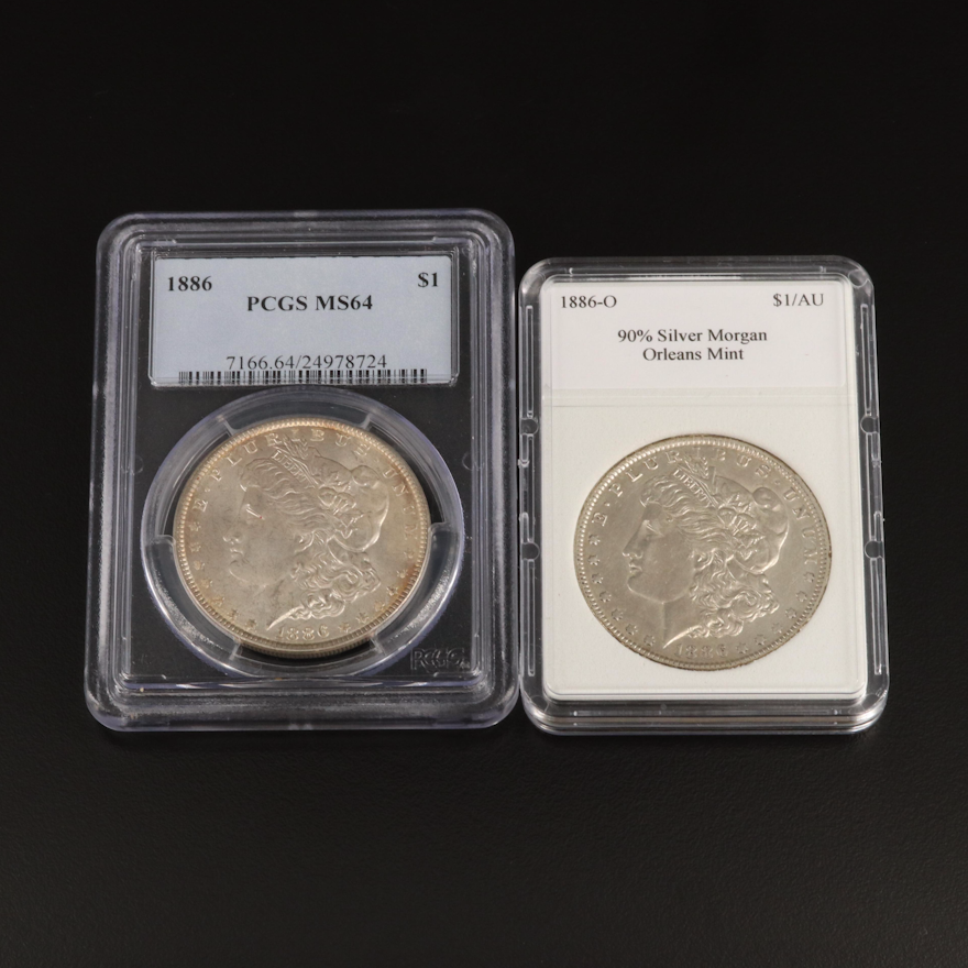 1886-O and PCGS MS64 1886 Morgan Silver Dollars