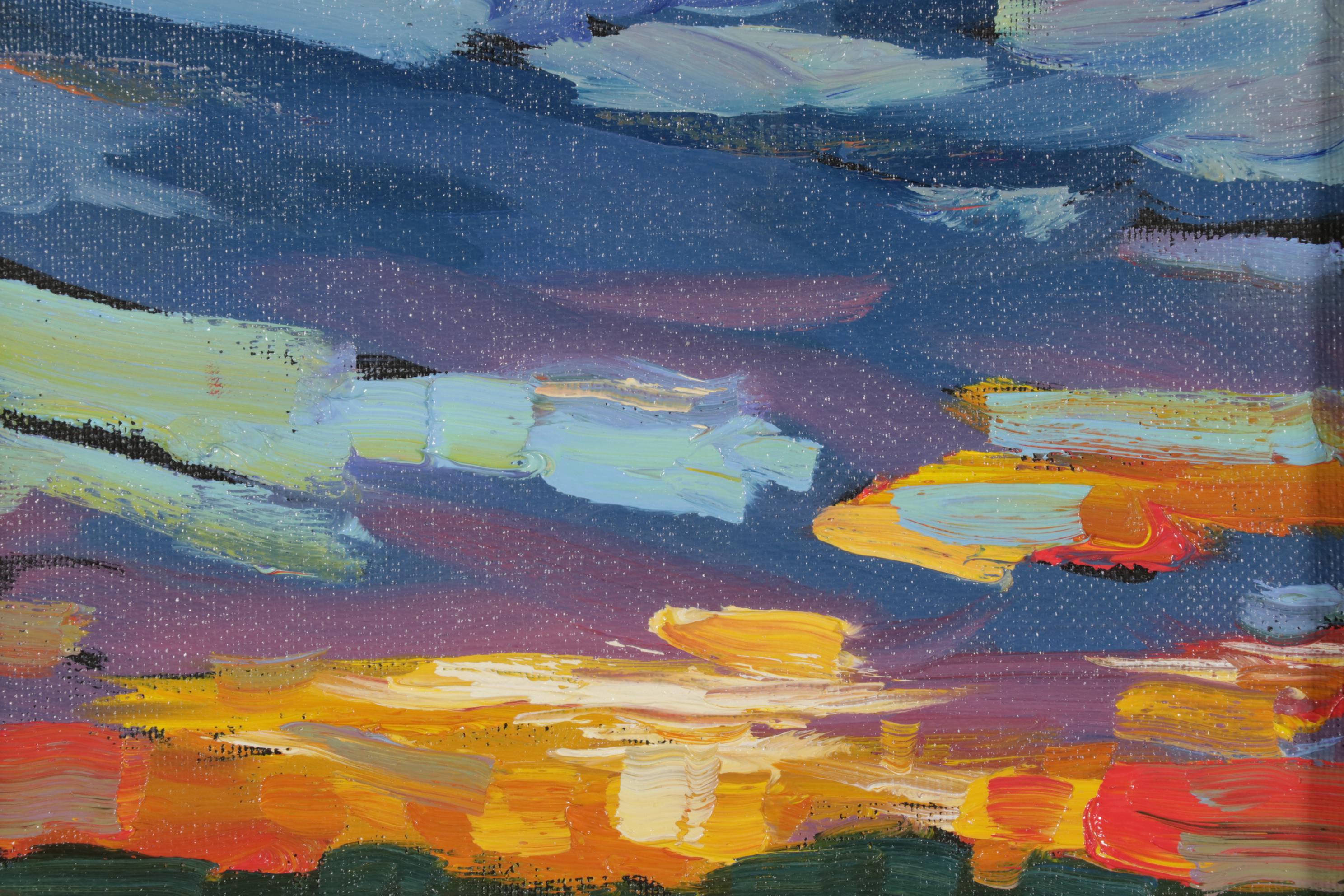 William Hawkins Oil Painting of Sunset Over River Delta, 21st Century