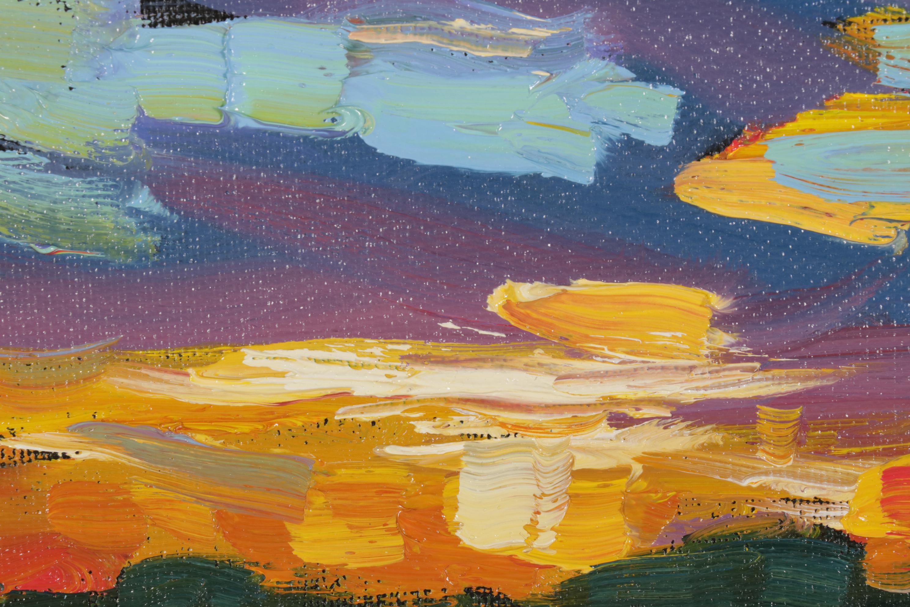 William Hawkins Oil Painting of Sunset Over River Delta, 21st Century