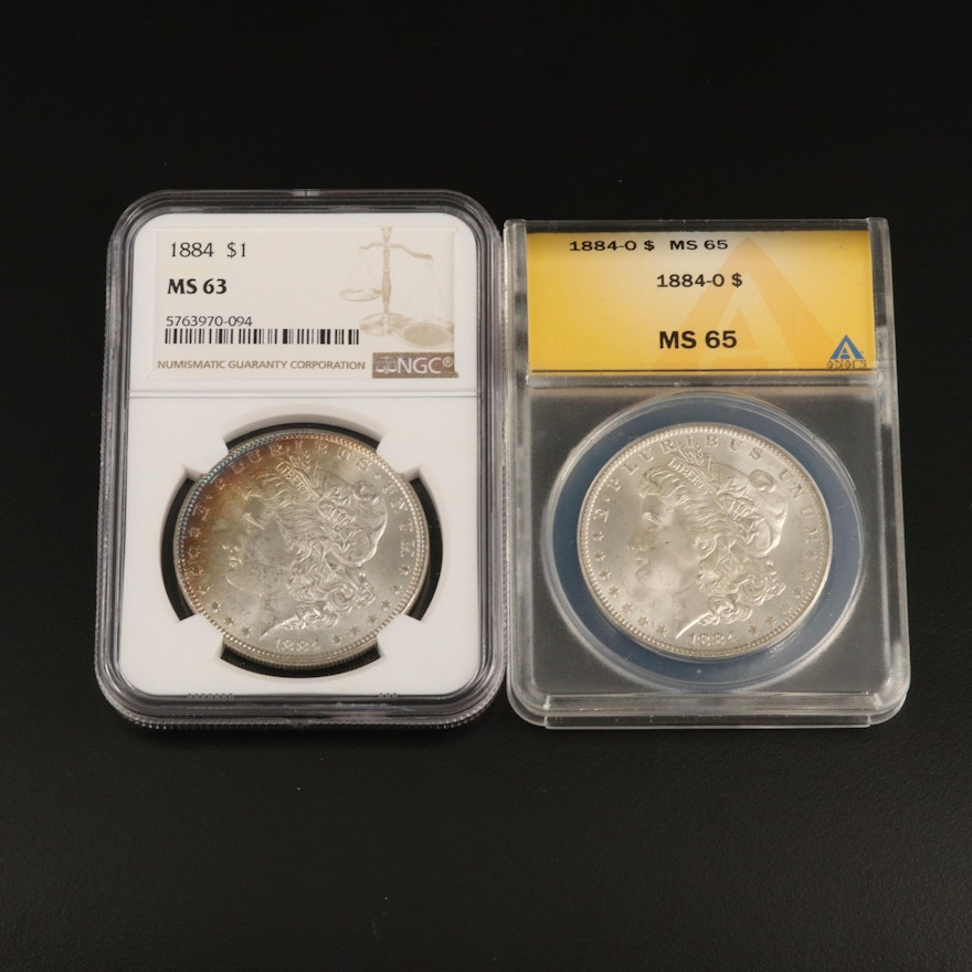 NGC MS63 1884 And ANACS MS65 1884-O Morgan Silver Dollars